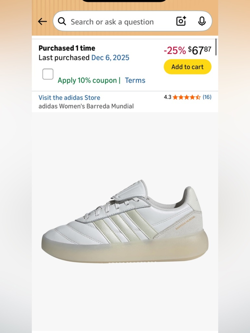 Adidas White Leather Low-Top Sneaker with Cream Platform Sole